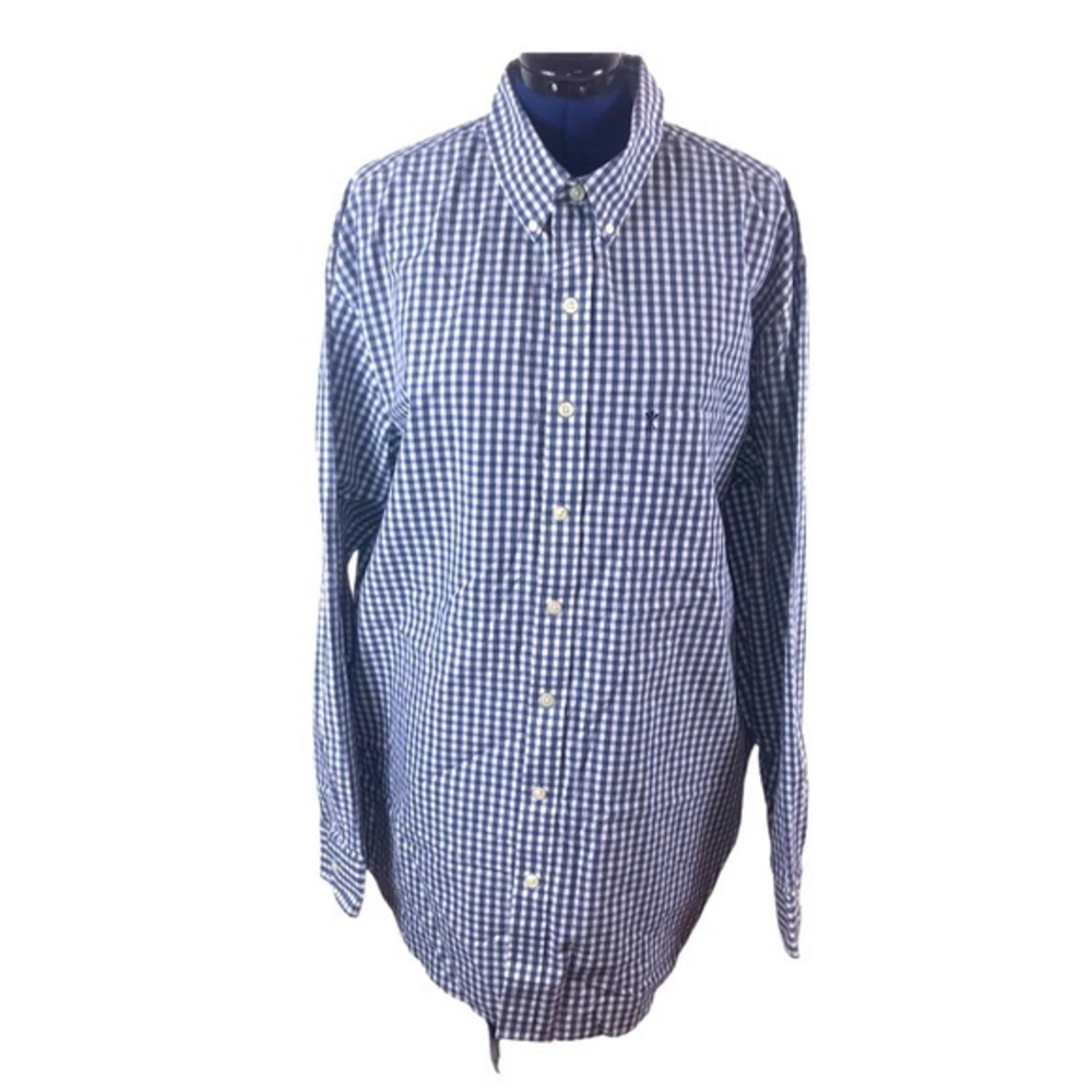 Arrows 2XTL blue white checkered long sleeve cotton blend button up shirt